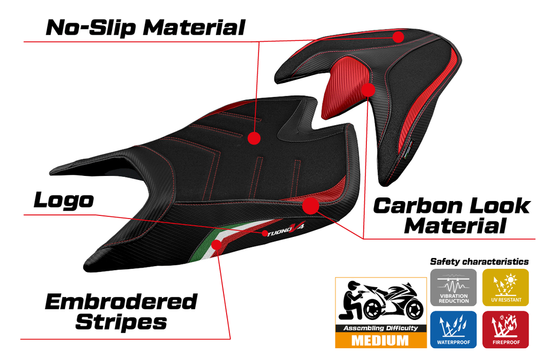 Aprilia Tuono V4 2021-2024 Seat Cover Tappezzeria Italia Ultragrip in with Italy Flag Black