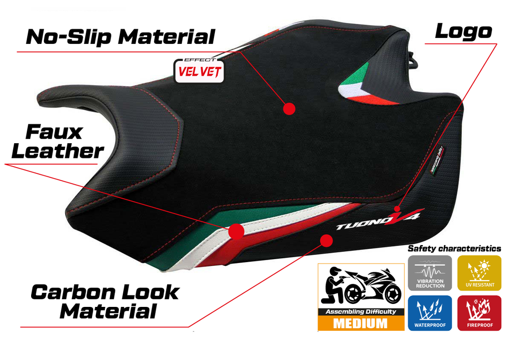 Aprilia Tuono V4 2011-2020 Seat Cover Tappezzeria Italia in Velvet Italy Flag Black