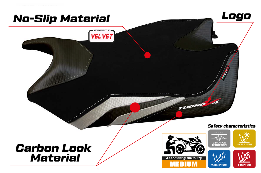 Aprilia Tuono V4 2011-2020 Seat Cover Tappezzeria Italia in Velvet White and Black