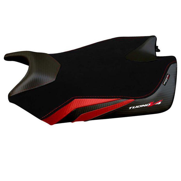 Aprilia Tuono V4 2011-2020 Seat Cover Tappezzeria Italia in Velvet Red and Black