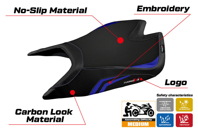 Aprilia Tuono V4 Factory 2021-2024 Seat Cover Tappezzeria Italia Comfort in Blue and Black