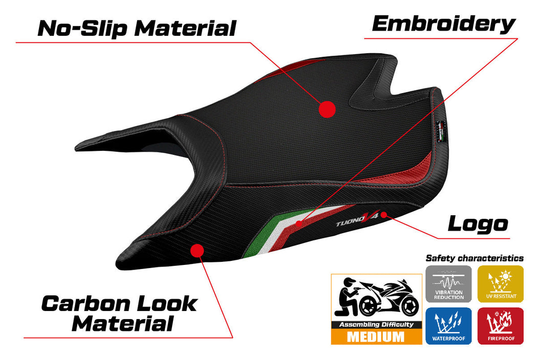 Aprilia Tuono V4 Factory 2021-2024 Seat Cover Tappezzeria Italia Comfort in Italy Flag
