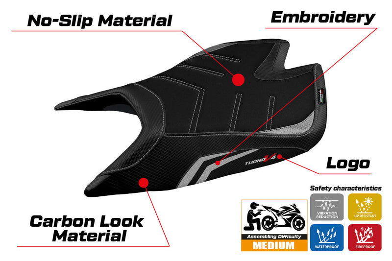 Aprilia Tuono V4 Factory 2021-2024 Seat Cover Tappezzeria Italia Ultragrip in Silver and Black