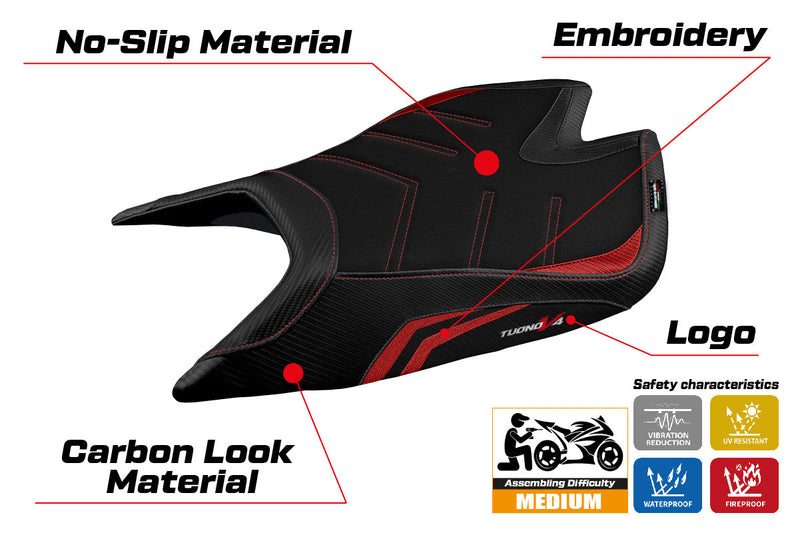 Aprilia Tuono V4 Factory 2021-2024 Seat Cover Tappezzeria Italia Ultragrip in Red and Black