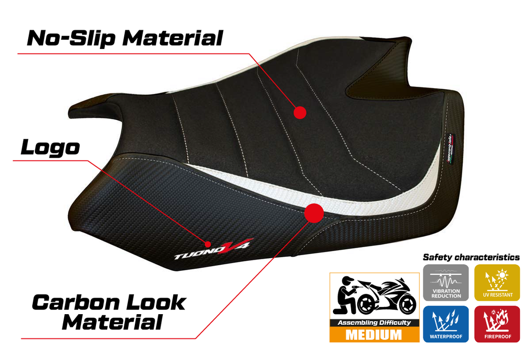 Aprilia Tuono V4 2011-2020 Seat Cover Tappezzeria Italia Ultragrip in White and Black