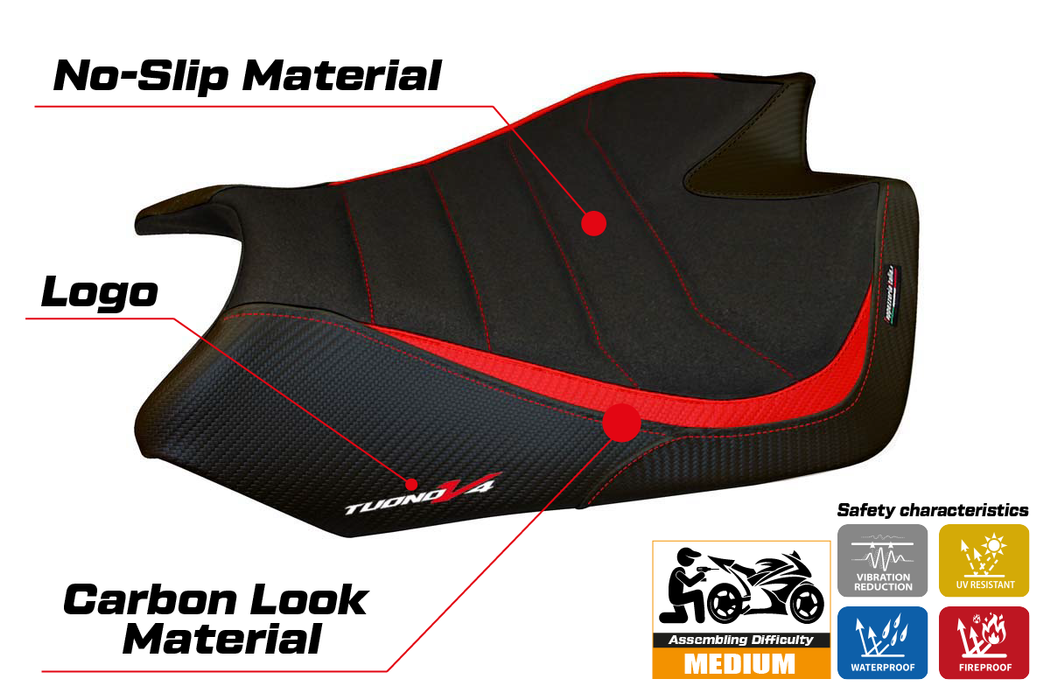 Aprilia Tuono V4 2011-2020 Seat Cover Tappezzeria Italia Ultragrip in Red and Black