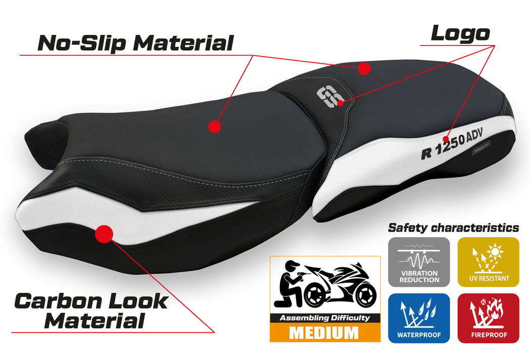 BMW R1250GS Adventure 2019-2024 Seat Cover Tappezzeria Italia in White and Black