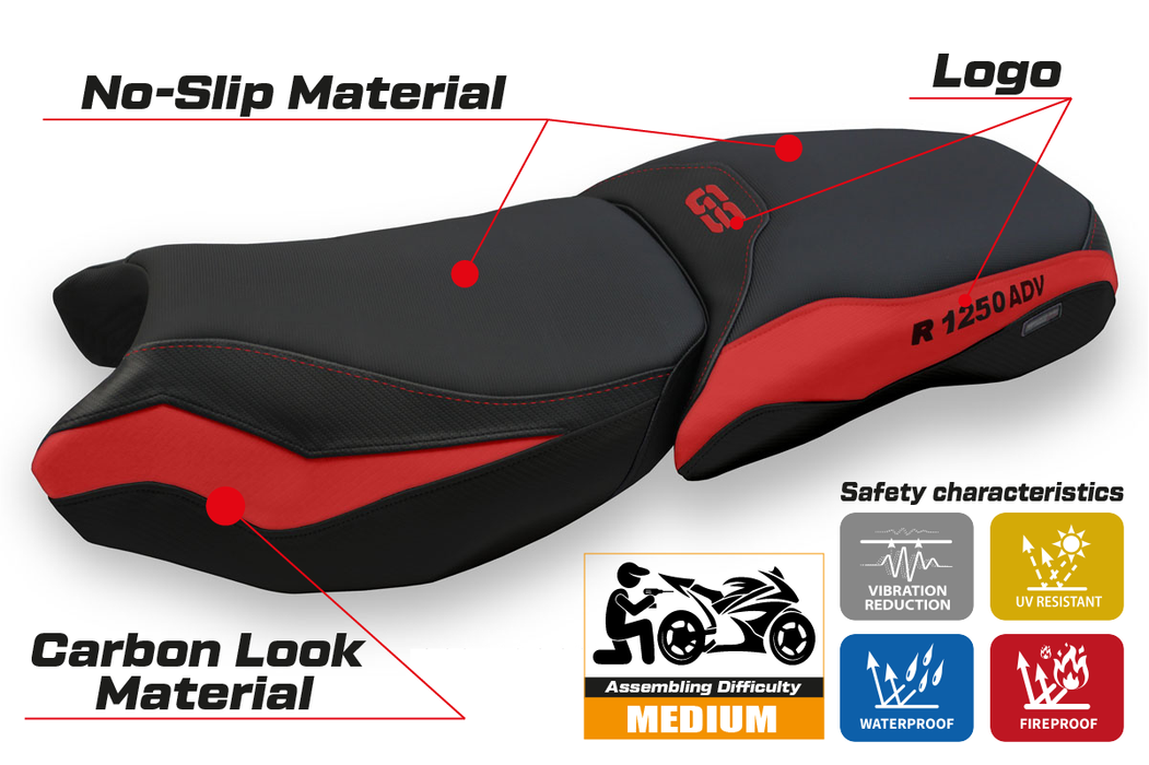 BMW R1250GS Adventure 2019-2024 Seat Cover Tappezzeria Italia in Red and Black