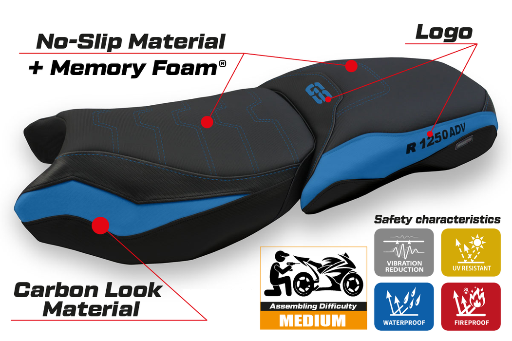 BMW R1250GS Adventure 2019-2024 Seat Cover Tappezzeria Italia Comfort in Blue and Black