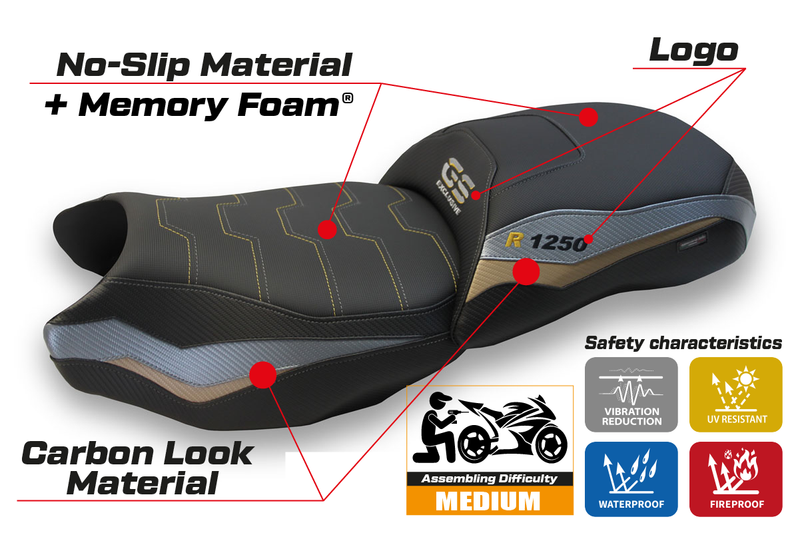BMW R1250GS 2019-2023 Seat Cover Tappezzeria Italia Comfort in Grey and Gold