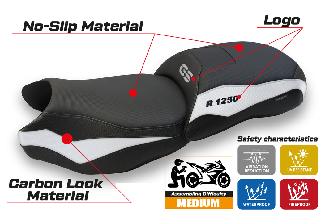 BMW R1250GS 2019-2023 Seat Cover Tappezzeria Italia in White and Black