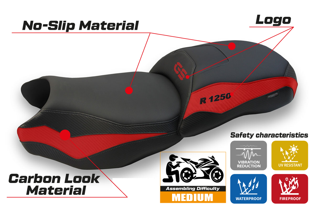 BMW R1250GS 2019-2023 Seat Cover Tappezzeria Italia in Red and Black