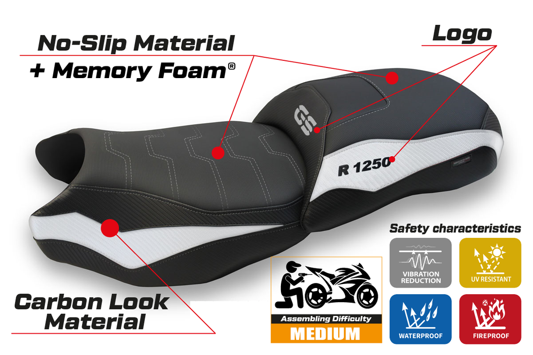 BMW R1250GS 2019-2023 Seat Cover Tappezzeria Italia Comfort in White and Black