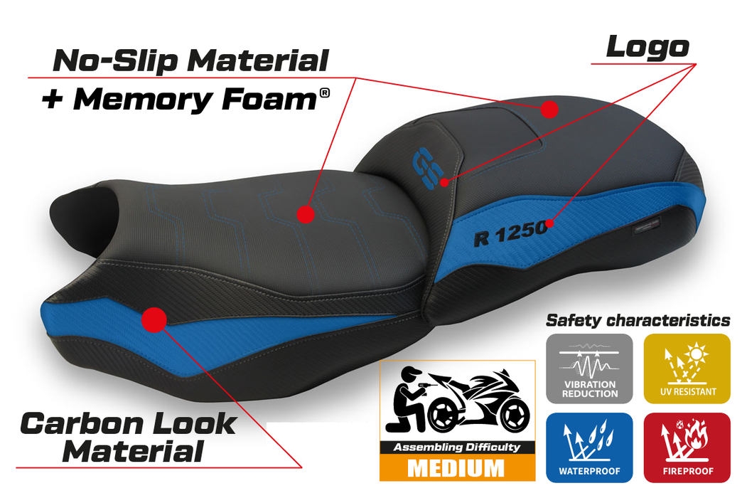 BMW R1250GS 2019-2023 Seat Cover Tappezzeria Italia Comfort in Blue and Black