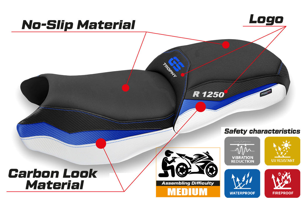 BMW R1250GS 2019-2023 Seat Cover Tappezzeria Italia in Blue and White Trophy