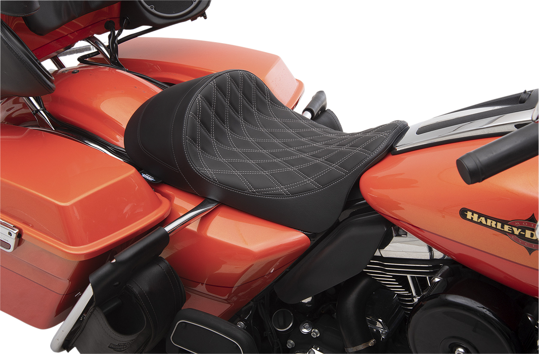 DRAG SPECIALTIES Forward Low Solo Seat - Diamond - Silver Stitched - FL '08-'22 0801-1253