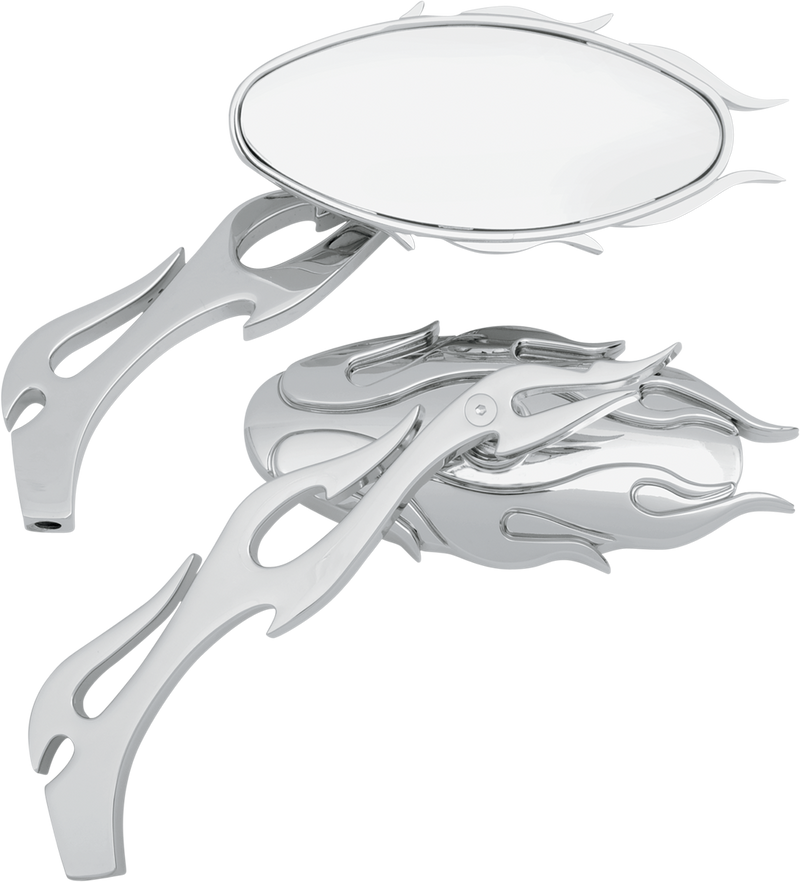 DRAG SPECIALTIES Flame Oval Mirror - Chrome 76826C