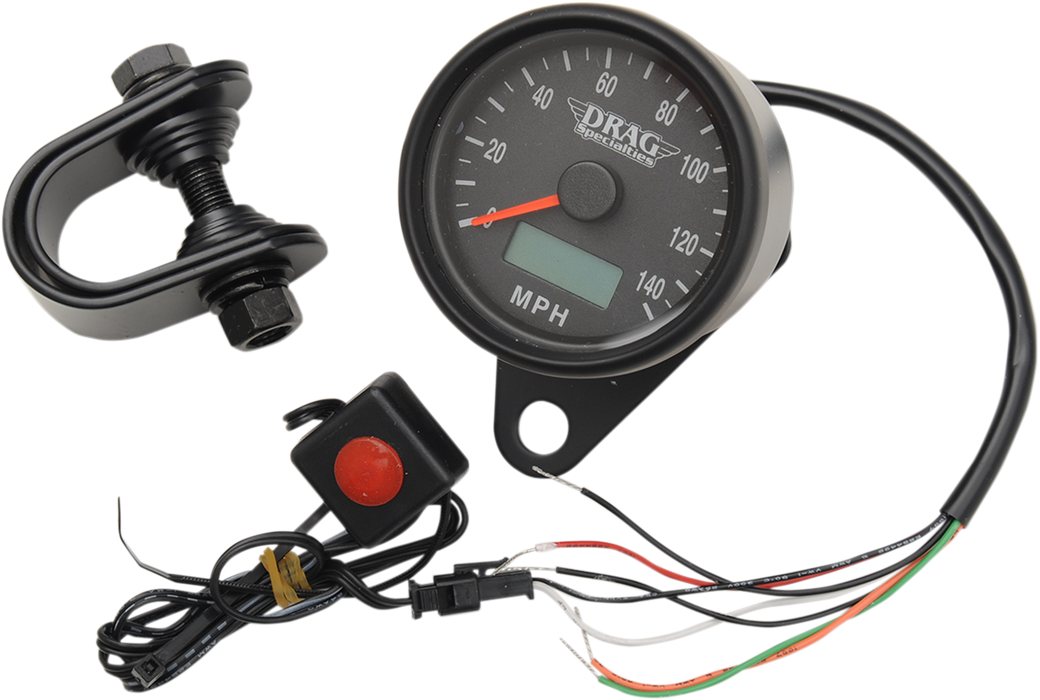 DRAG SPECIALTIES 2.4" MPH Programmable Mini Electronic Speedometer with Odometer/Tripmeter - Matte Black - Black Face 21-6893BDSNU