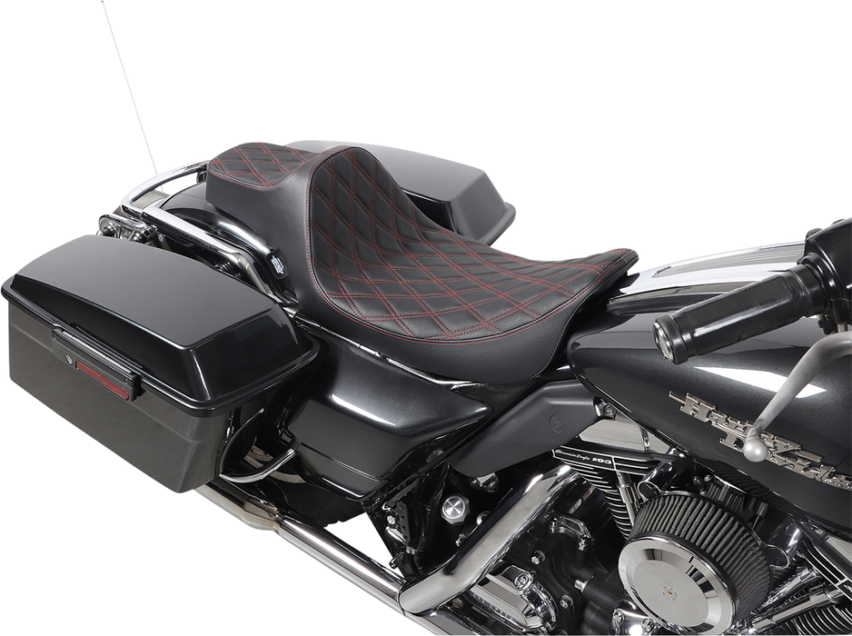 DRAG SPECIALTIES Extended Reach Predator III Seat - Double Diamond - Black w/ Red Thread NOT A 2-UP SEAT 8011371