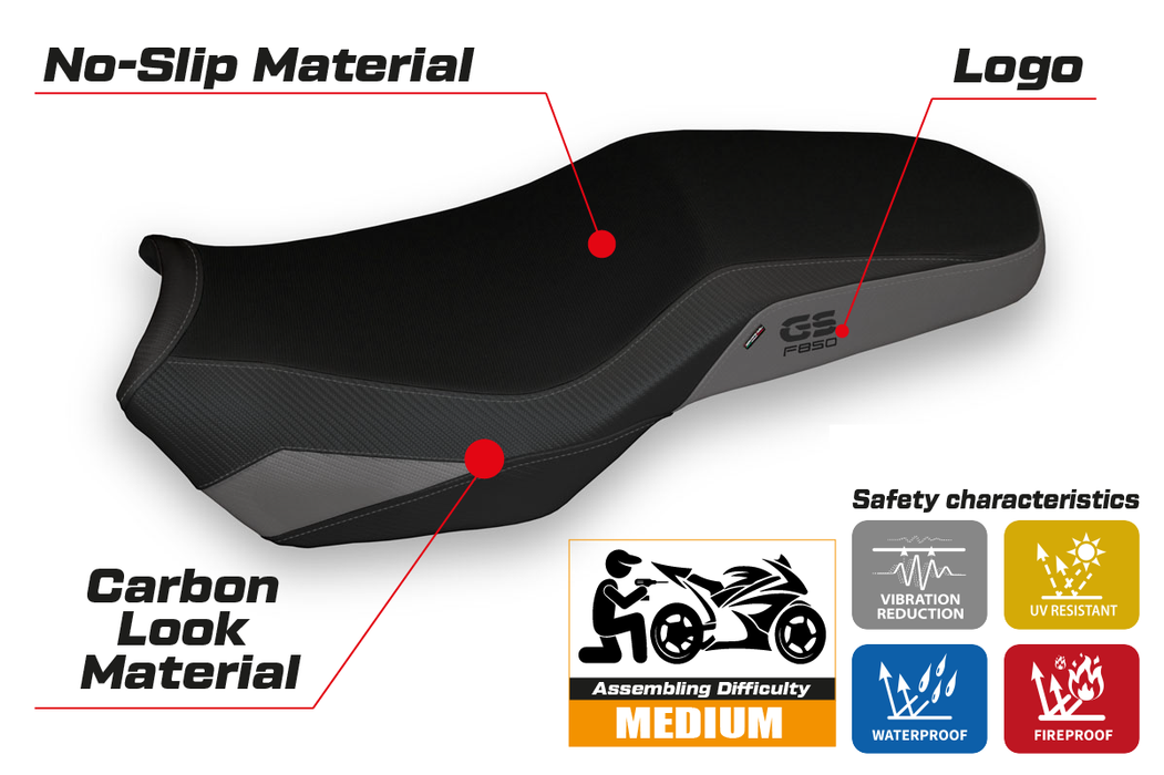 BMW F850GS Adventure 2019-2024 Seat Cover Tappezzeria Italia in Grey and Black