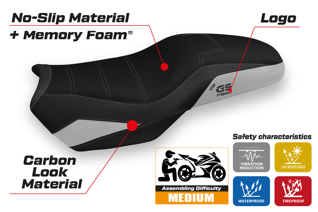 BMW F850GS Adventure 2019-2024 Seat Cover Tappezzeria Italia Comfort in Silver