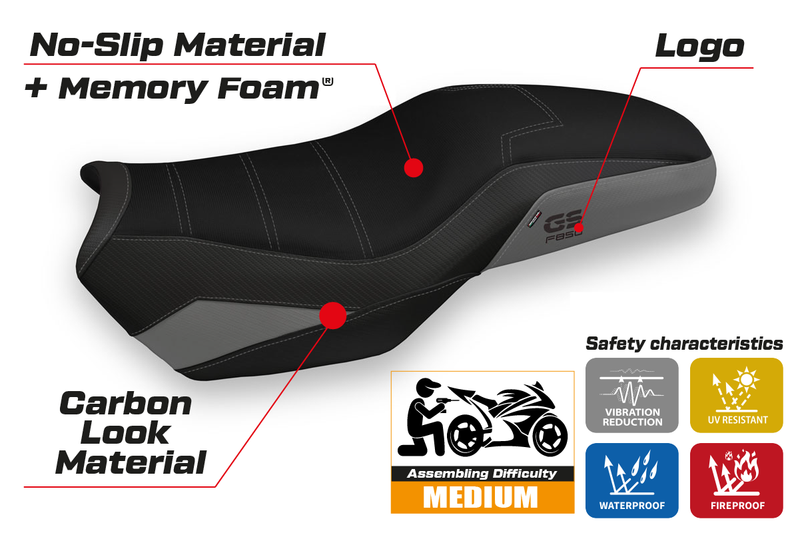 BMW F750GS F800GS F850GS 2019-2024 Comfort Heated Seat Cover Tappezzeria Italia in Grey and Black