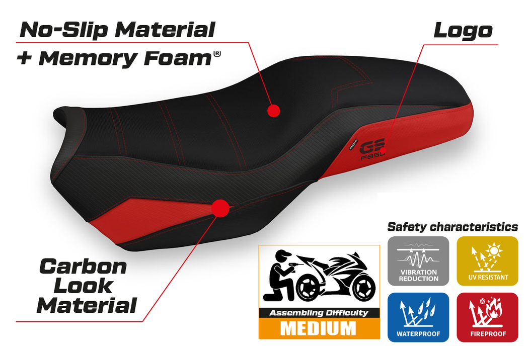 BMW F750GS F800GS F850GS 2019-2024 Comfort Heated Seat Cover Tappezzeria Italia in Red and Black