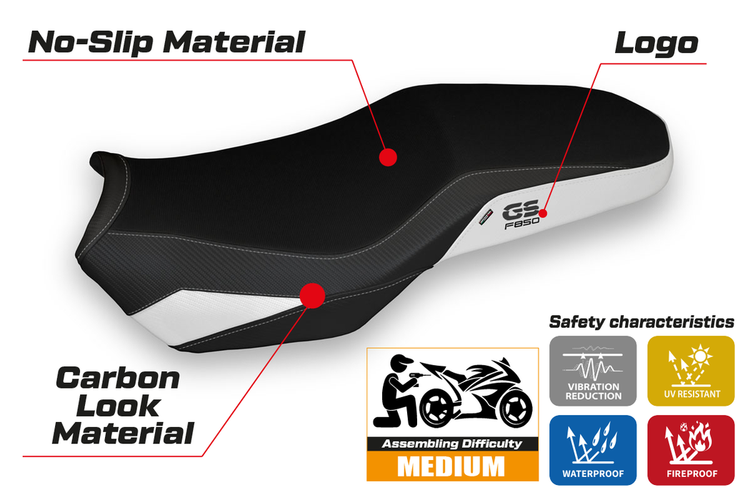 BMW F850GS 2018-2024 Seat Cover Tappezzeria Italia in White and Black