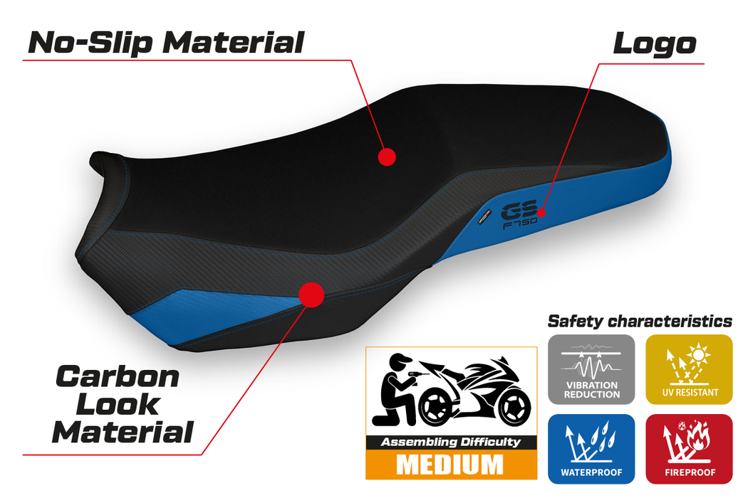 BMW F750GS 2018-2024 Seat Cover Tappezzeria Italia in Blue and Black