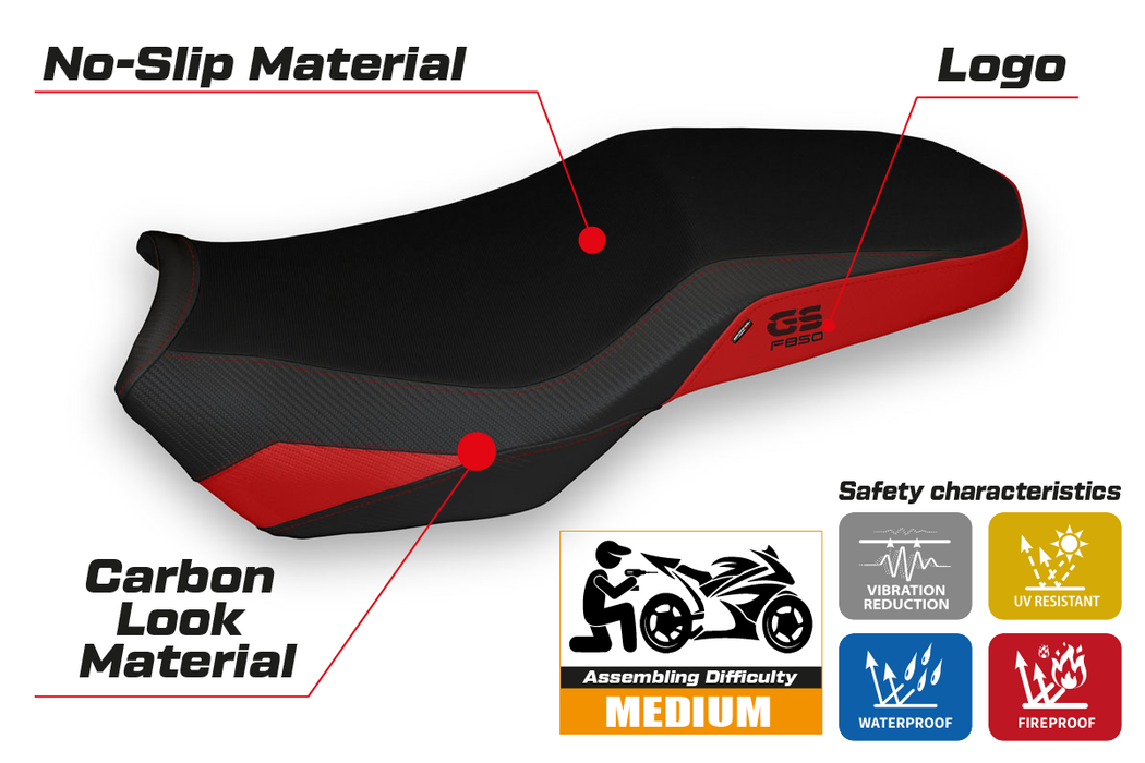 BMW F850GS 2018-2024 Seat Cover Tappezzeria Italia in Red and Black