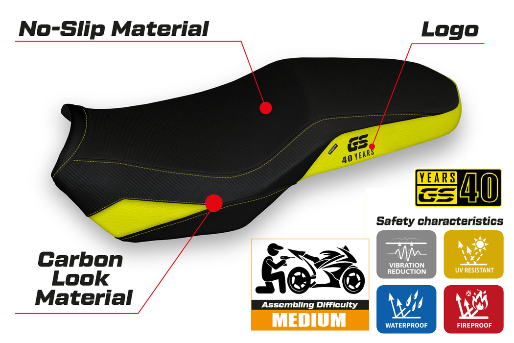 BMW F750GS F800GS F850GS 2018-2024 Seat Cover Tappezzeria Italia in Yellow 40th Anniversary