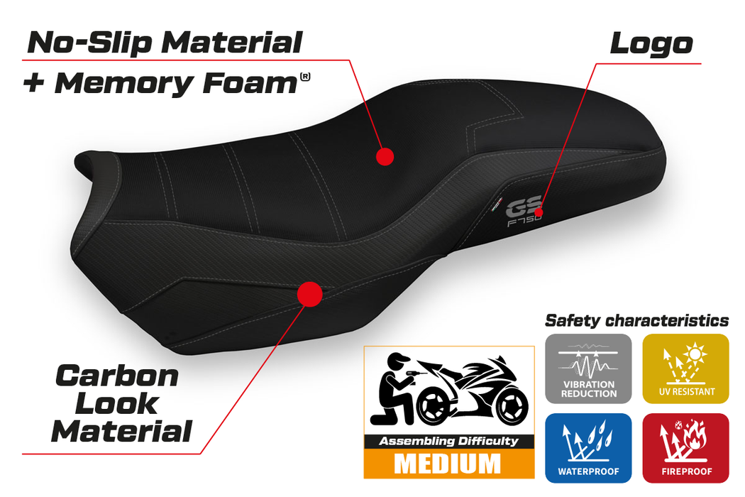 BMW F750GS 2018-2024 Seat Cover Tappezzeria Italia Comfort in Black