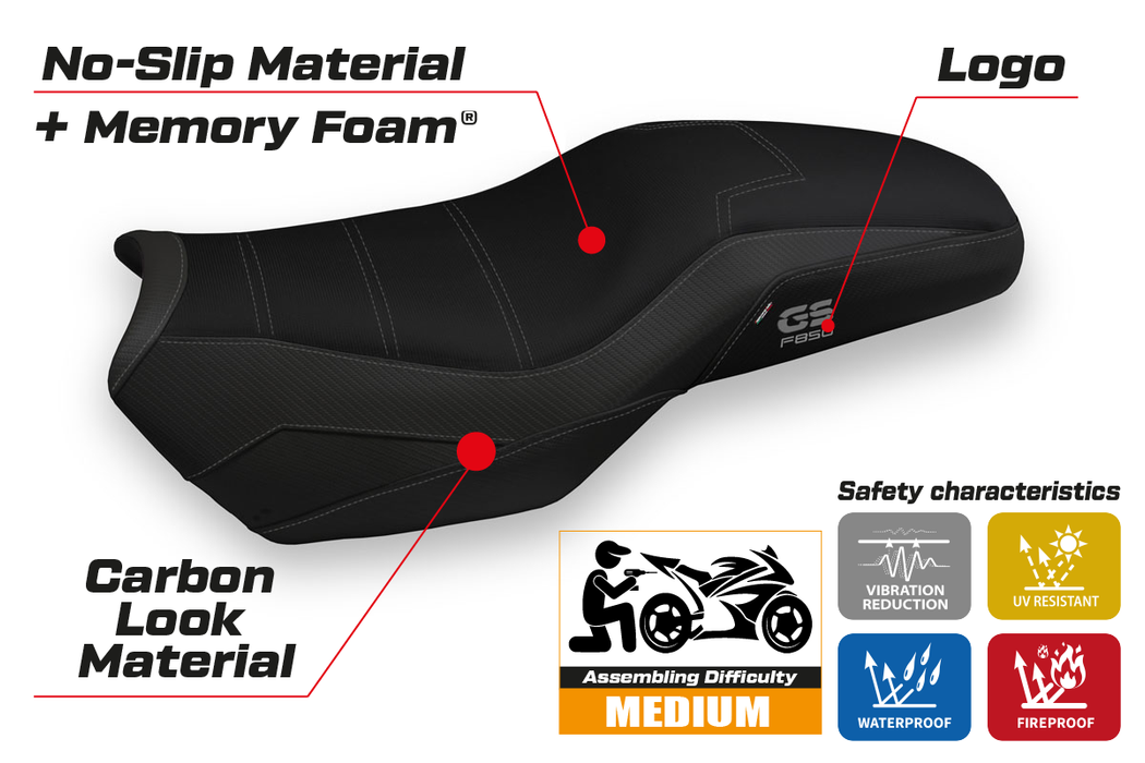 BMW F750GS F800GS F850GS 2018-2024 Seat Cover Tappezzeria Italia Comfort in Black