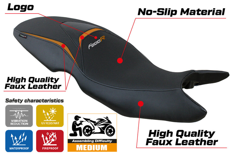 BMW F800R 2009-2020 Seat Cover Tappezzeria Italia in Orange and Black