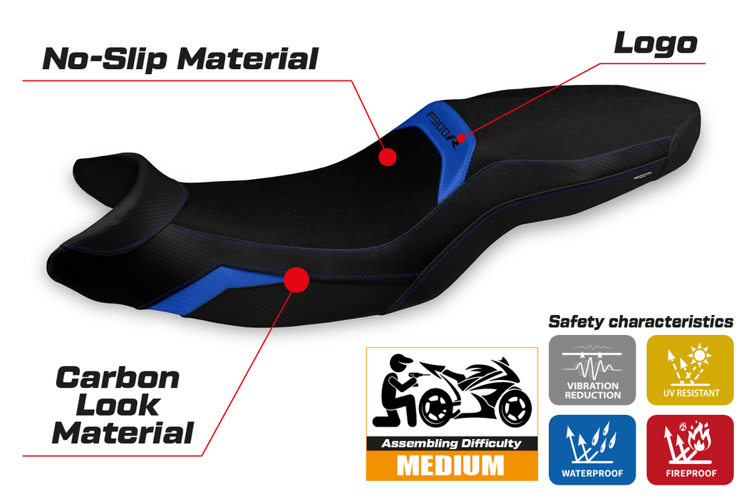 BMW F900R 2019-2024 Seat Cover Tappezzeria Italia in Blue and Black