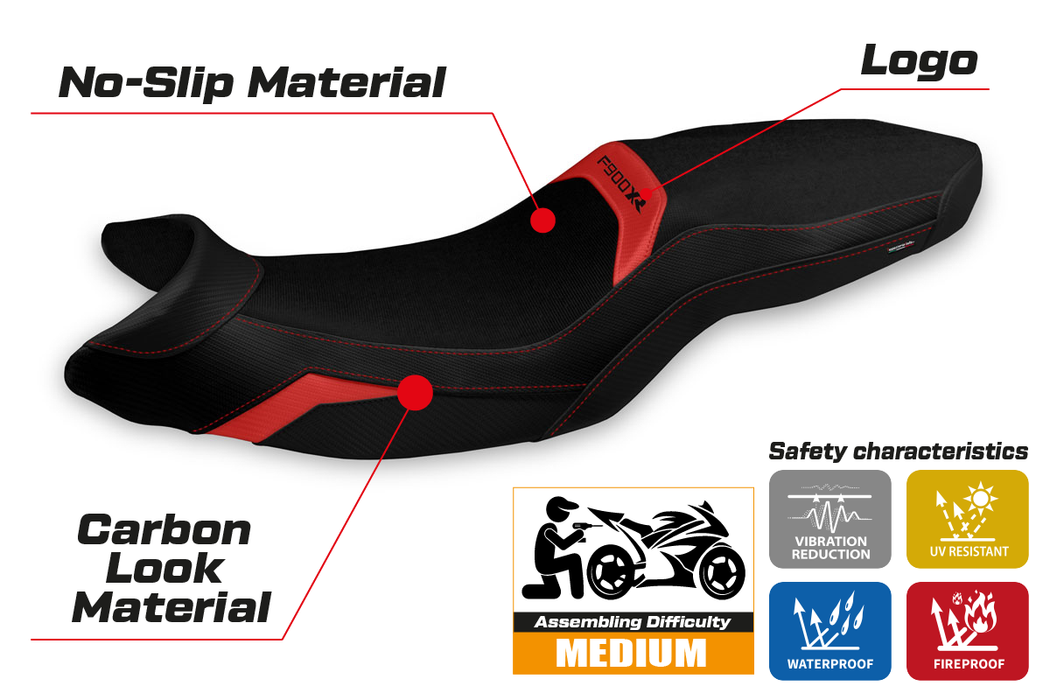 BMW F900XR 2019-2024 Seat Cover Tappezzeria Italia in Red and Black