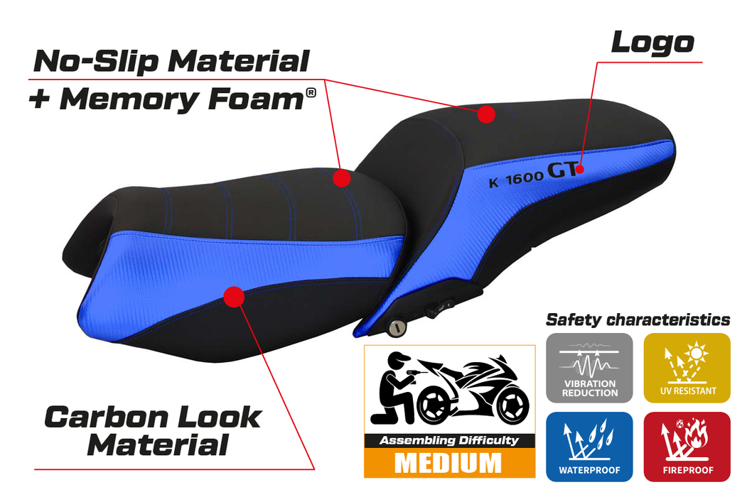 BMW K1600GT 2010-2024 Seat Cover Tappezzeria Italia Comfort in Blue