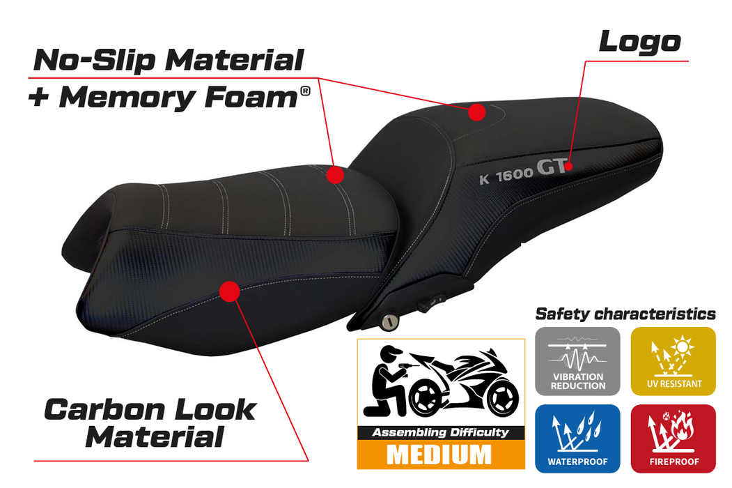 BMW K1600GT 2010-2024 Seat Cover Tappezzeria Italia Comfort in Black