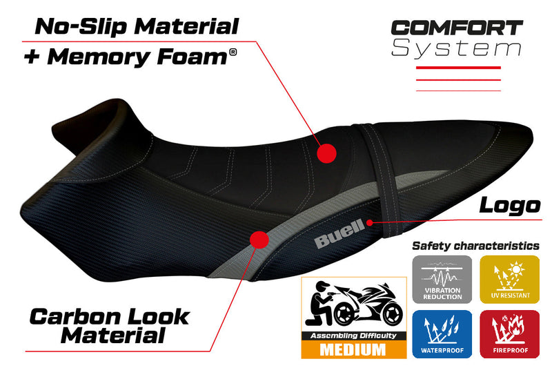 Buell XB12S XB12SX 2019-2021 Seat Cover Tappezzeria Italia Comfort in Silver and Black