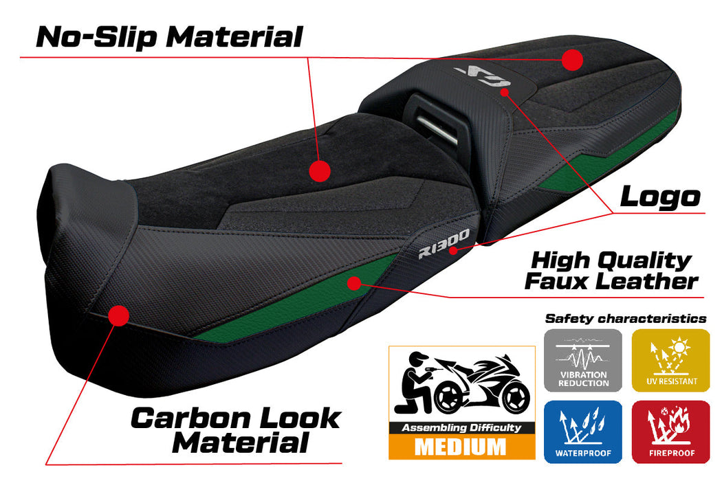 BMW R1300GS Adventure 2024 2025 Seat Cover Tappezzeria Ultragrip Black Green