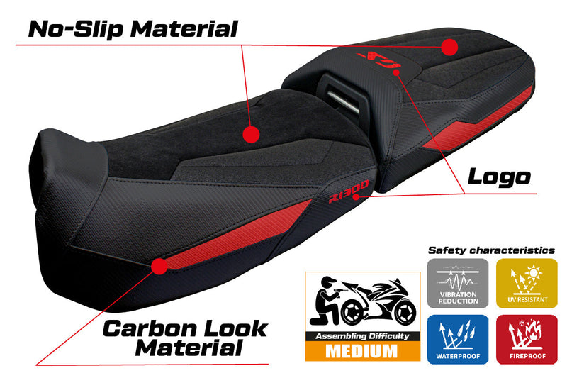 BMW R1300GS Adventure 2024 2025 Seat Cover Tappezzeria Ultragrip Black Red
