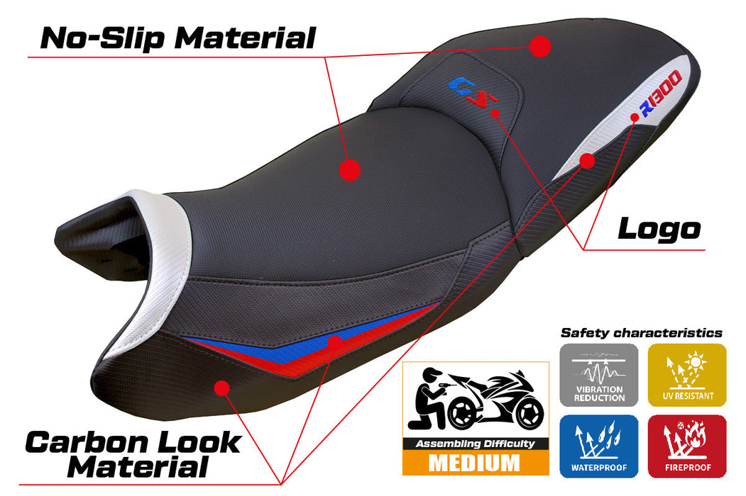 BMW R1300GS 2023 2024 Touring Seat Cover Tappezzeria Italia in White Red and Blue