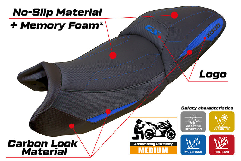BMW R1300GS 2023 2024 Touring Seat Cover Tappezzeria Italia Comfort in Blue and Black