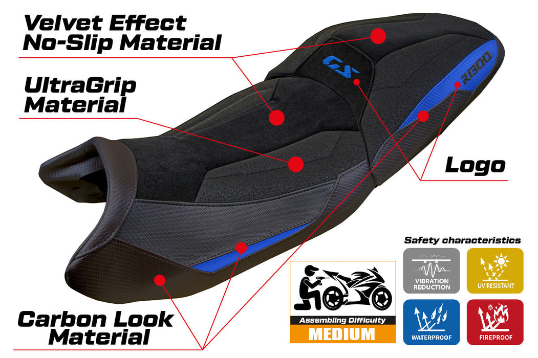 BMW R1300GS 2023 2024 Touring Seat Cover Tappezzeria Italia Ultragrip in Blue and Black