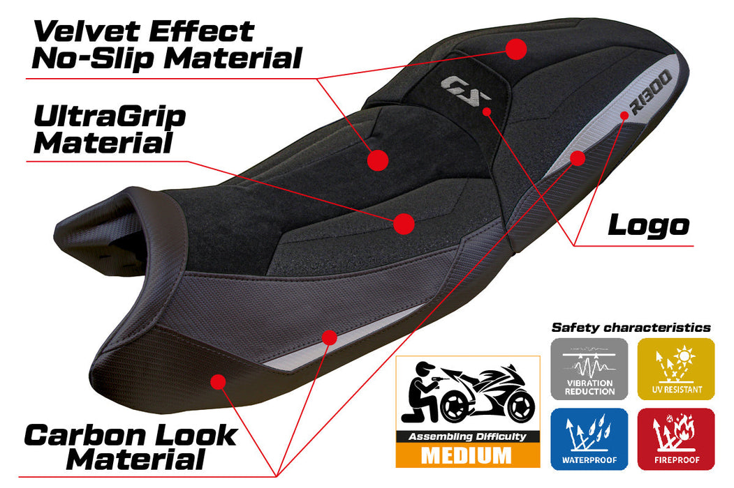 BMW R1300GS 2023 2024 Touring Seat Cover Tappezzeria Italia Ultragrip in Silver and Black