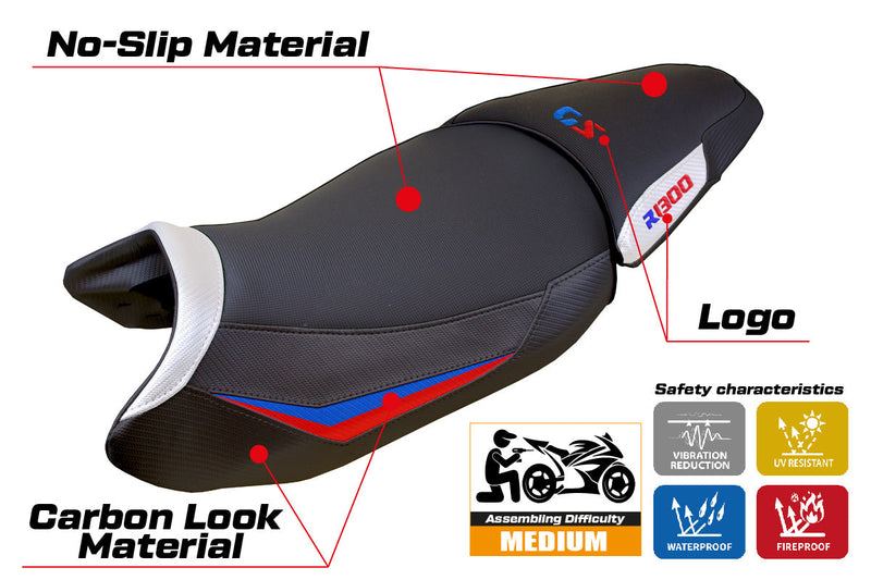 BMW R1300GS 2023 2024 Standard Seat Cover Tappezzeria Italia in White Red and Blue