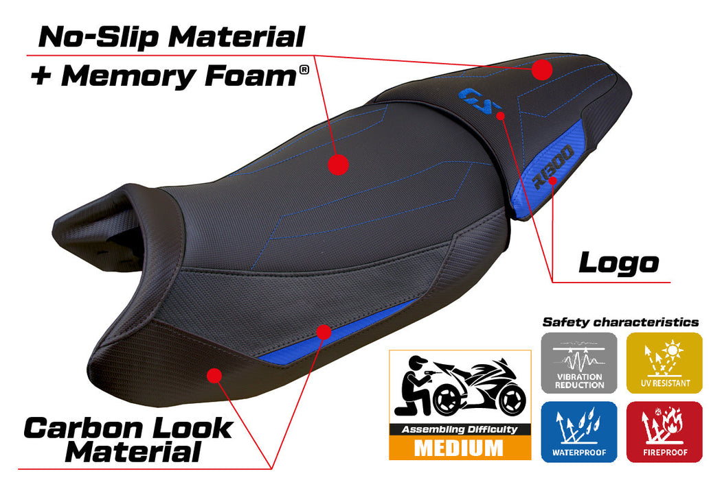 BMW R1300GS 2023 2024 Standard Seat Cover Tappezzeria Italia Comfort in Blue and Black