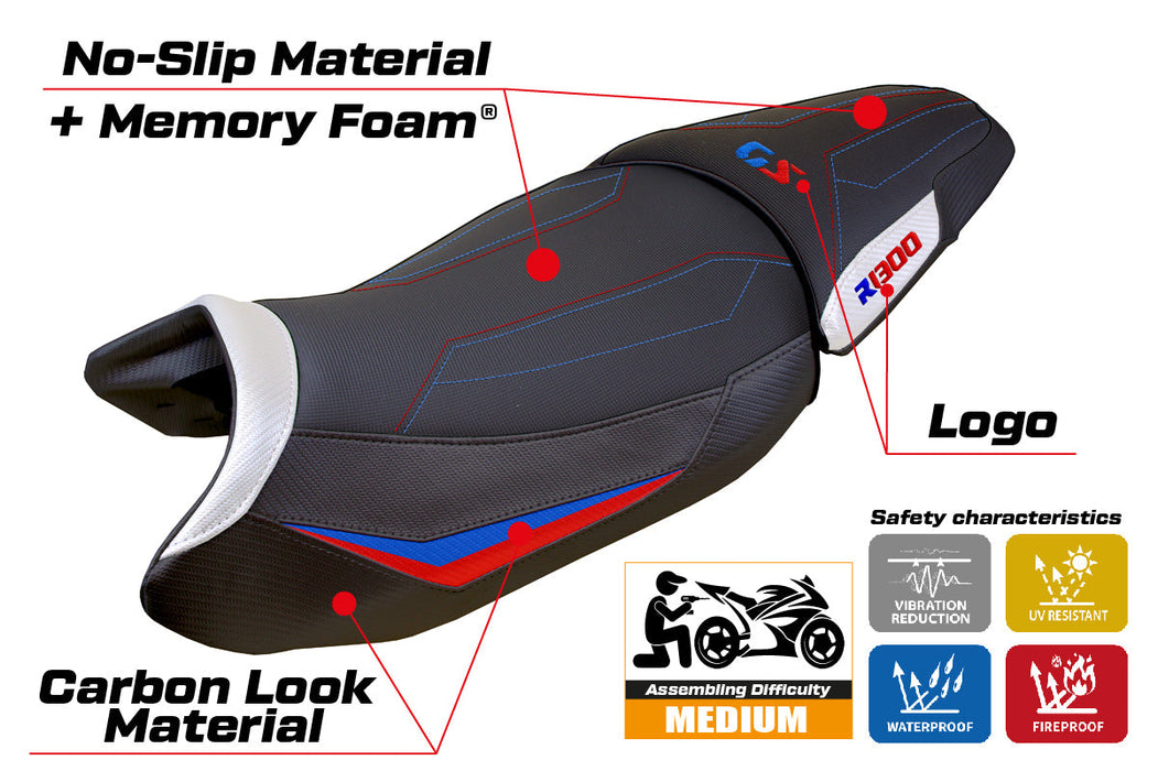 BMW R1300GS 2023 2024 Standard Seat Cover Tappezzeria Italia Comfort in White Red and Blue