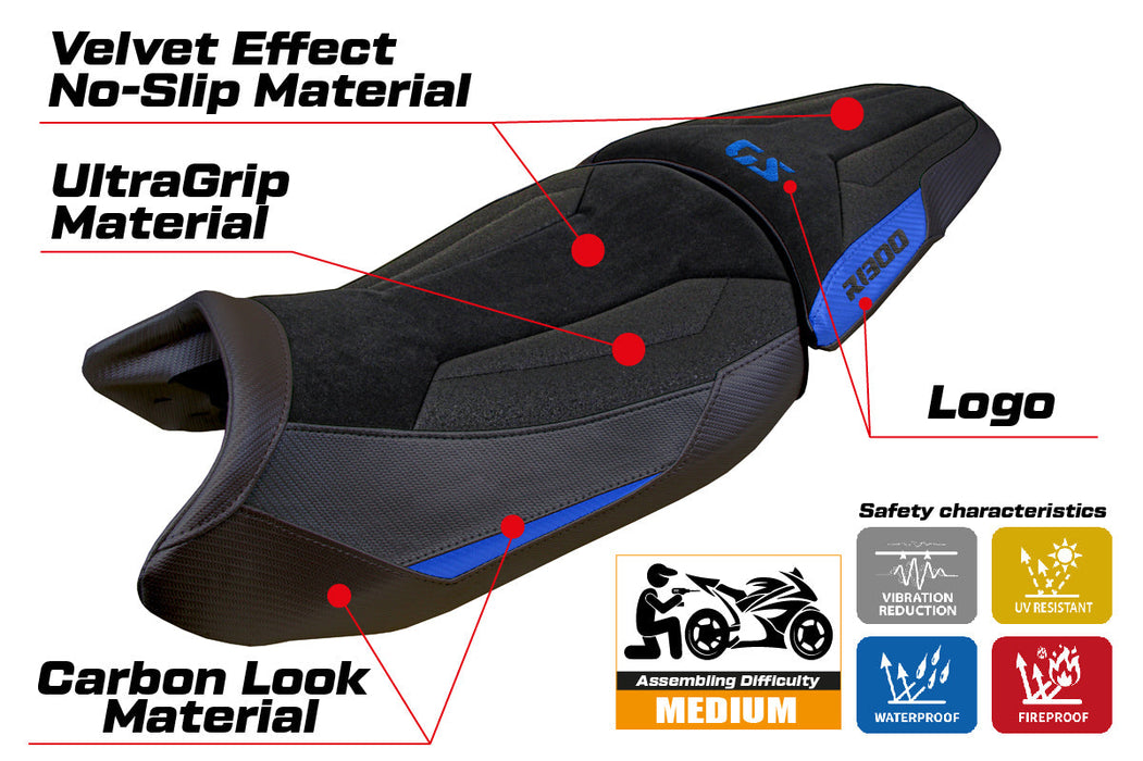 BMW R1300GS 2023 2024 Standard Seat Cover Tappezzeria Italia Ultragrip in Blue and Black