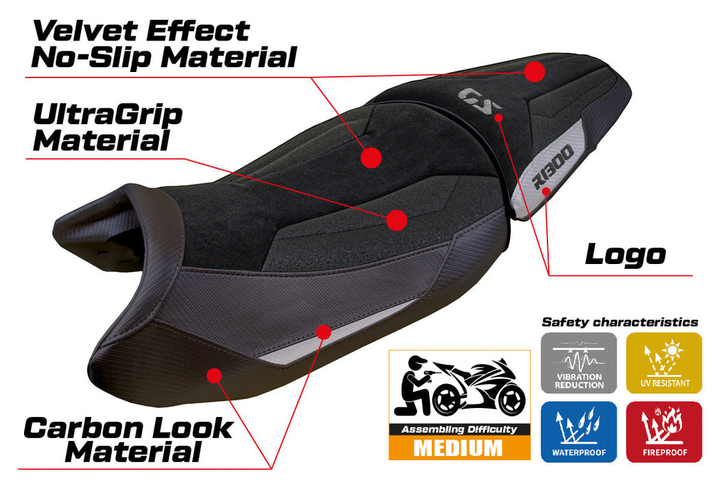 BMW R1300GS 2023 2024 Standard Seat Cover Tappezzeria Italia Ultragrip in Silver and Black